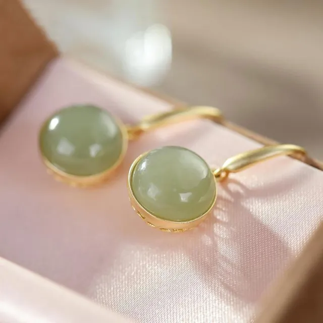 Green Jade Earrings Real Women Chalcedony 925 Silver Natural Fashion Jewelry