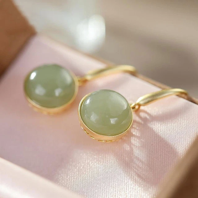 Green Jade Earrings Real Women Chalcedony 925 Silver Natural Fashion Jewelry