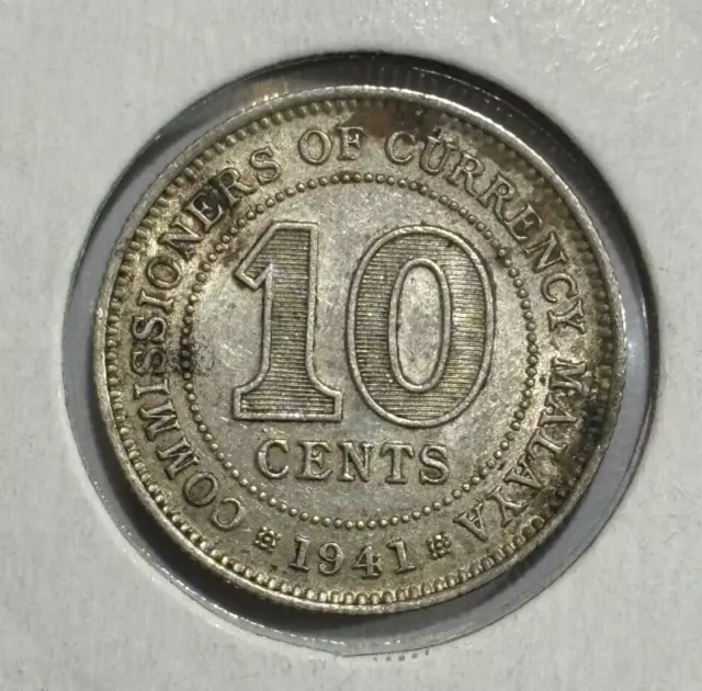 1941 Malaya 10 Cents - George V 0.750 Silver Coin