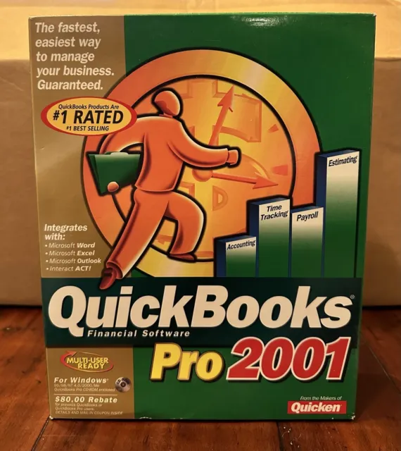 Quickbooks Pro 2001 FINANCIAL Software Small Business Payroll INTUIT Windows VTG