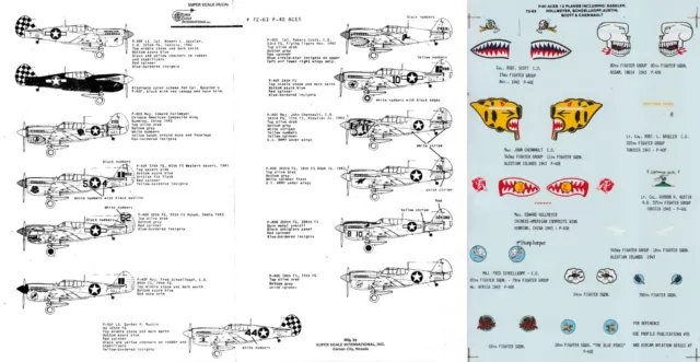 SUPERSCALE DECALS 1/72 P-40E/F/K Warhawk 23rd 51st 80th 325th 343rd FG (USAAF)