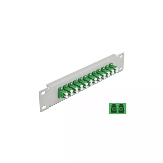 Panel de conexión de fibra de 10"" 12 puertos LC dúplex verde 1 HE gris