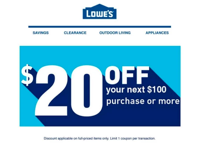 Lowe's 20 off $ 100