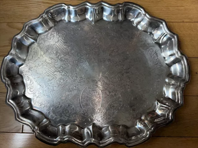 Vintage F.B. Rogers Silver Co. Large Scalloped Tray Dish Footed 14.5”x 11”No Mon