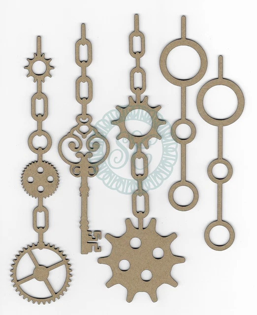 "Chipboard de corte láser Scrapaholics colgantes de 2 mm de espesor, 5/paquete, 8""-1,25"