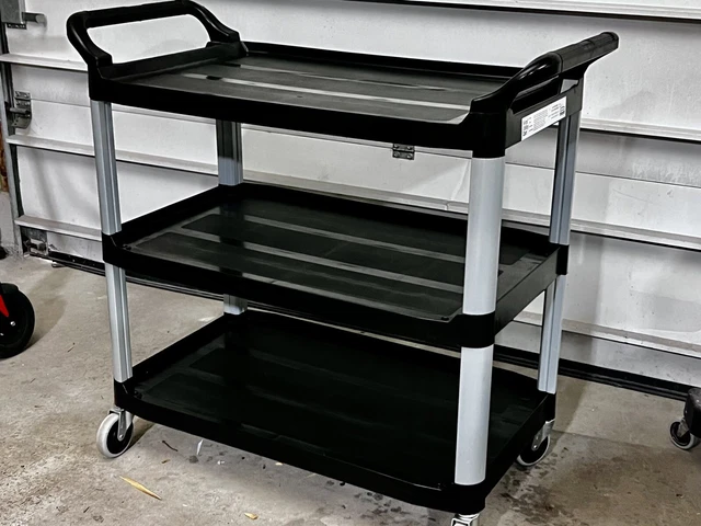 Rubbermaid Fg342488bla Plastic Dual-Handle Utility Cart 3 Shelves 2 Tier NICE!!