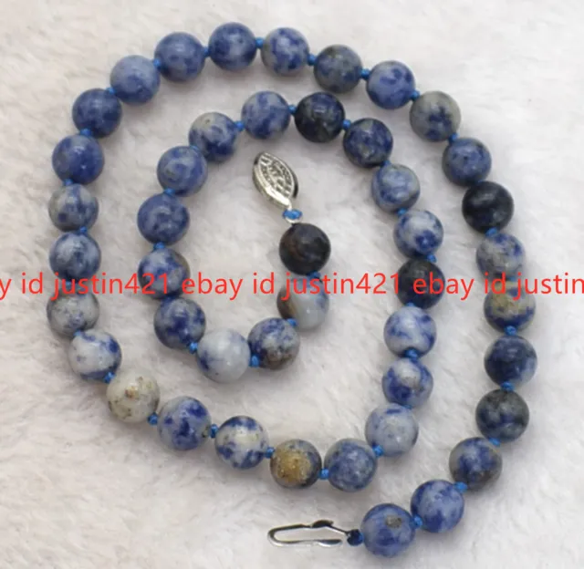 10mm Natural White Blue Lapis Lazuli Round Beads Gemstone Necklace 18" AAA