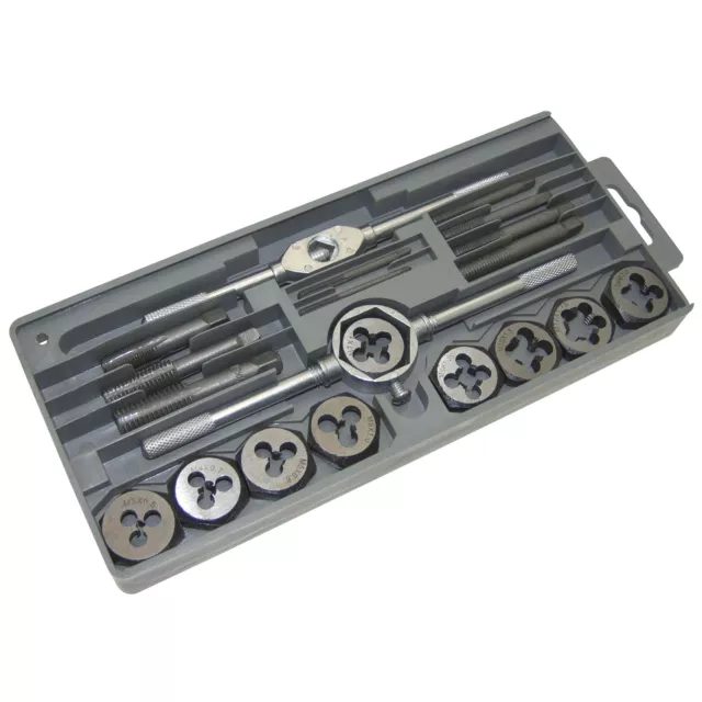 20Pc Tap And Die Set Metric Wrench Cuts M3-M12 Bolts Engineers Kit Ct1425