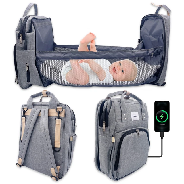 Portable 3 in 1 Travel Baby Crib Bed Diaper Bag Diaper Backpack USB Charge Port