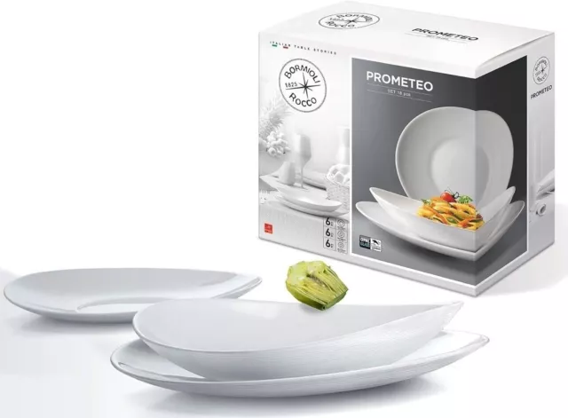 Servizio Piatti da 18 pz Prometeo Bormioli Rocco Set in Vetro Ovale Bianco x 6