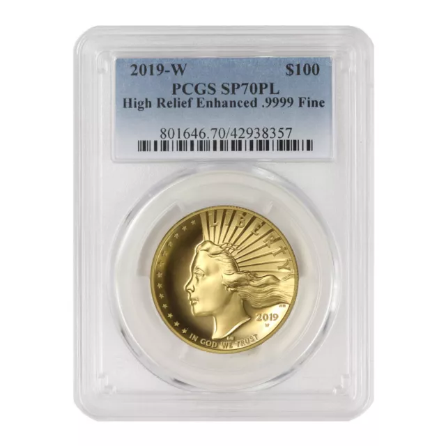 2019-W $100 Gold High Relief Liberty PCGS SP70PL Proof-Like 1 oz 24KT coin