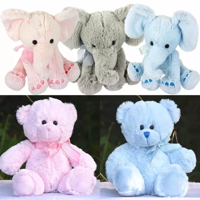 Plush Super Soft Teddy Bear Elephant Cuddly Toy Baby Gift with Ribbon Pink/Blue