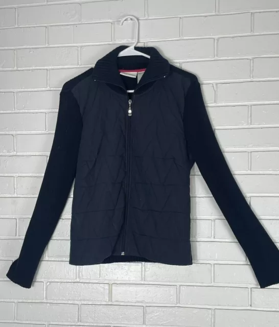 Liz Claiborne Sweater Jacket with Puffer front Size Medium Navy Blue