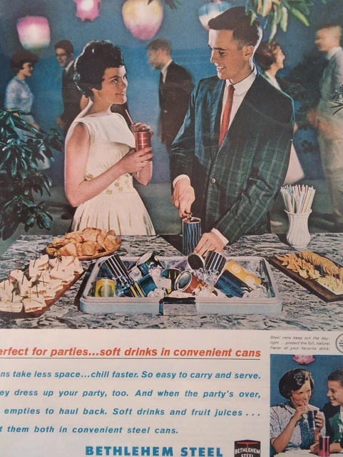 Bethlehem Steel Print Ad Original Vintage 1960s Party Dance Soft Drink Can Flirt