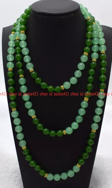 Genuine 8mm Natural Green Jade Round Gemstone Beads Long Necklace 24-100" AAA+