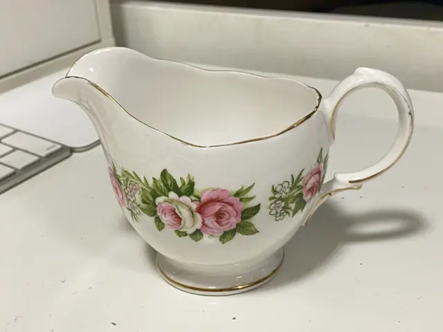 Colclough Fine Bone China Milk Jug White & Pink Rose Floral - England