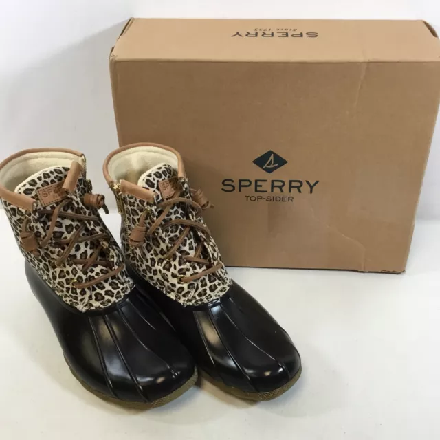 Sperry Saltwater STS85919 Womens Black Brown Side Zipper Duck Boots Size 8 M