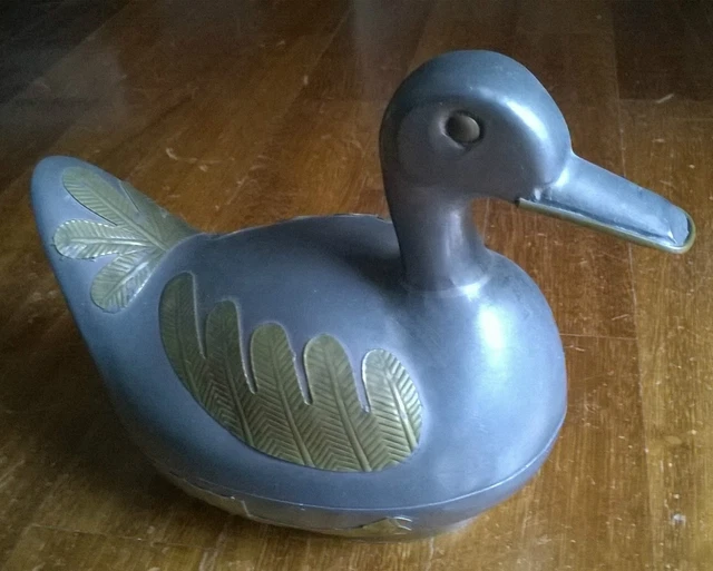Anatra In Peltro E Ottone Fine Anni '70