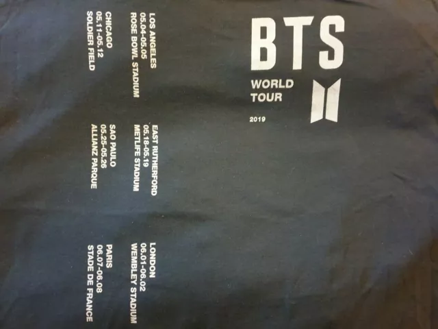 Official BTS logo World Tour Love Yourself T-Shirt silver logo tour dates large