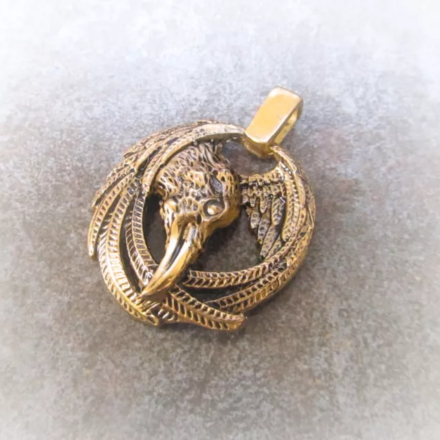 handmade raven bronze Necklace pendant,bronze raven Bird charm,ukrainian pendant