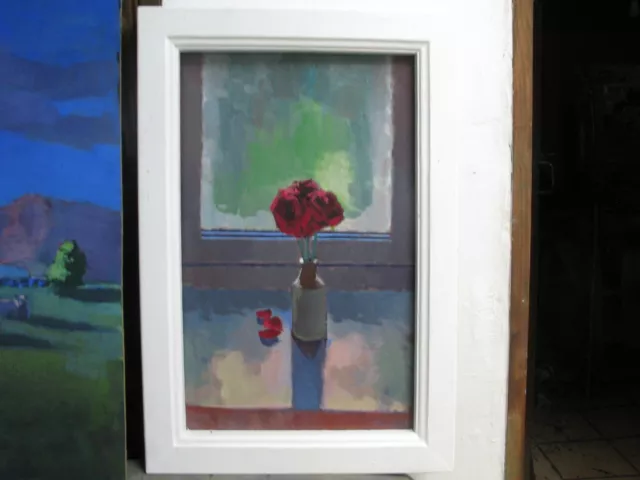 still life oil painting "Roses on window ledge "