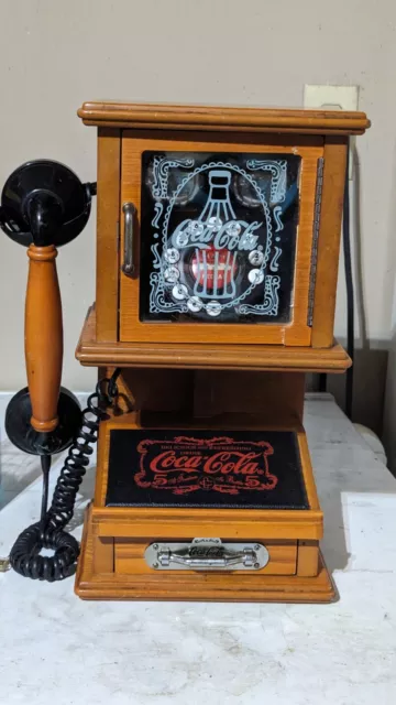 COCA-COLA Nostalgic Wall Hanging Push Phone Retro Telephone Vintage Wooden