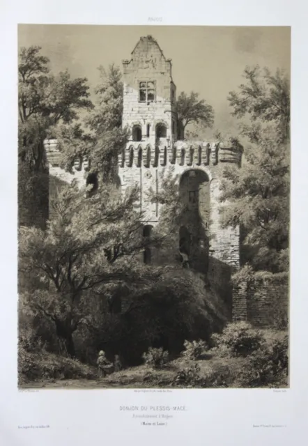 Donjon du Plessis-Mace d'Angers Maine et Loire Anjou Lithographie Wismes