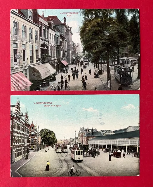 2 x AK DEN HAAG ´s-Gravenhage 1914 Plein und Station Holl. Spoor  ( 137134