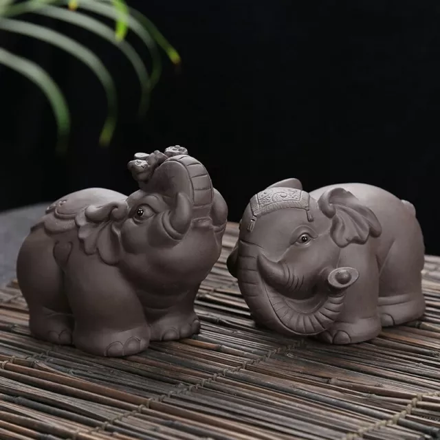 1Set 2Pcs China Yixing porcelain Pottery ceramic tea pet elephant statue紫砂大象7021