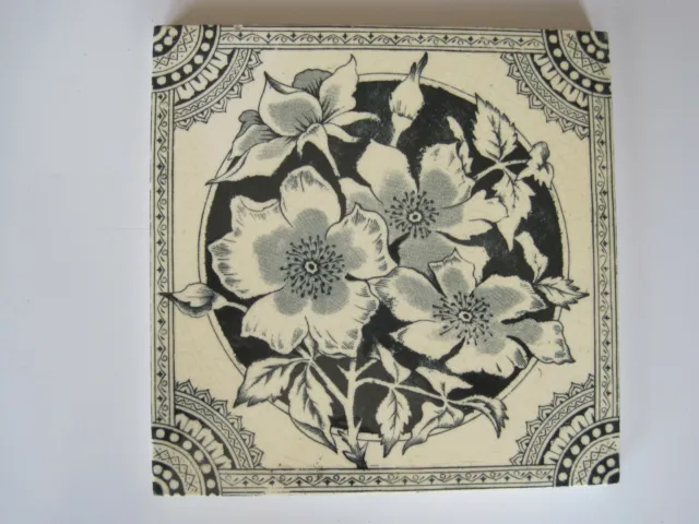 Antique Victorian Wedgwood? Blue On White Wild Rose Design Wall Tile  C1884