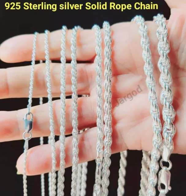 Real Solid 925 Sterling Silver Rope Chain Necklace Italy Jargod