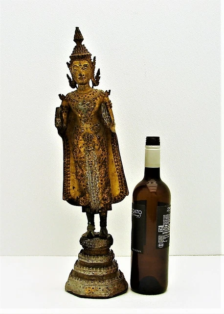 Large Bronze Thai or Burmese Style Hand Painted Buddha Statue