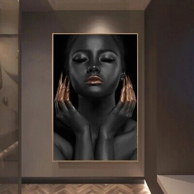 Modern Canvas Painting African Black Woman Poster and Prints Wall Art Home Decor