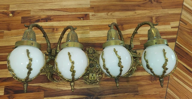 Vtg  Deco Victorian Hollywood Glam Flush Mount Wall Fixture globe Vanity Brass