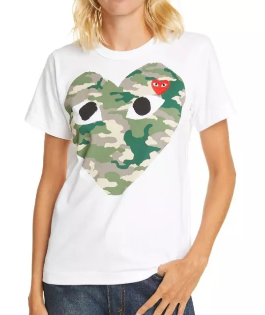 Comme des Garcons PLAY Camoflage Heart Graphic Tee White Size Small