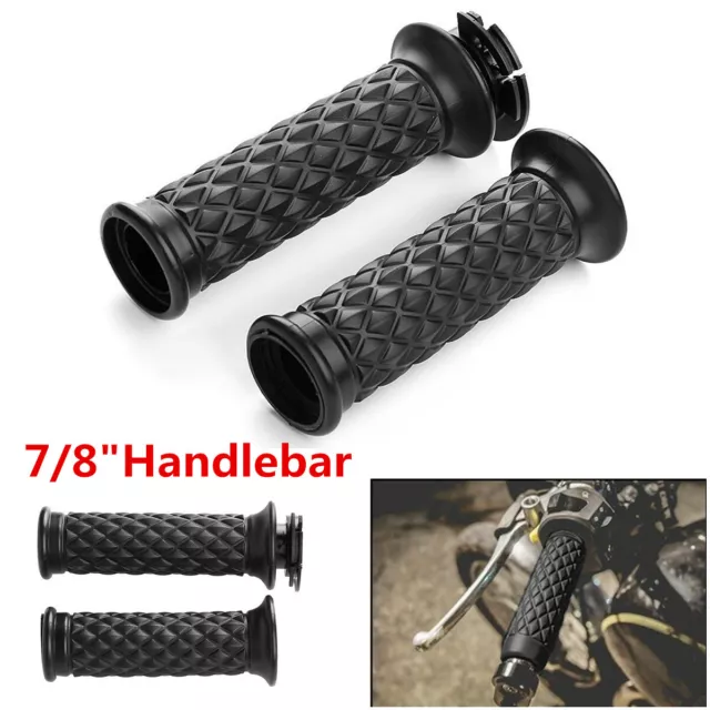 2x 7/8" Motorcycle Rubber Handlebar Hand Grips Cover For Honda Cafe Racer Bobber