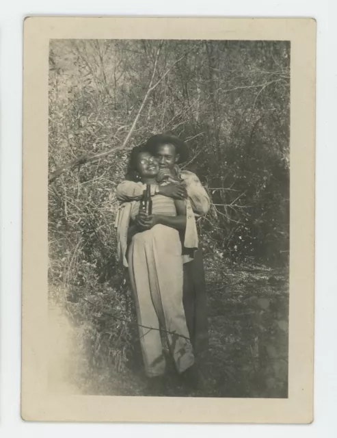 Vintage Photo Beautiful African American Husband Wife Warm Embrace Woods 1940s