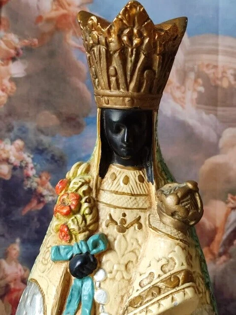 GRANDE STATUE VIERGE Noire Notre Dame De Halle Black Madona En Platre ...