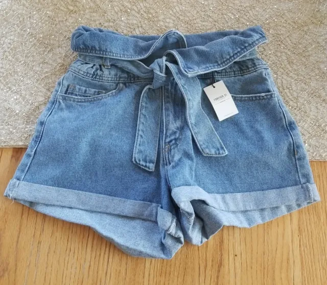 NEW Forever 21 Size Small Paperbag Tie Waist Denim Shorts High Waisted