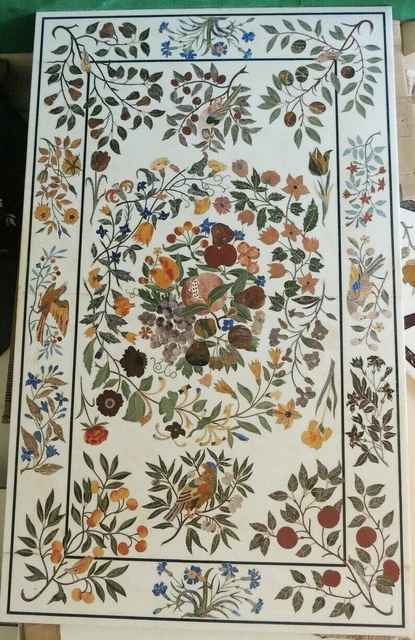 White Marble With Floral Art Inlay Dinning Table Table, Marble Coffee Table Top