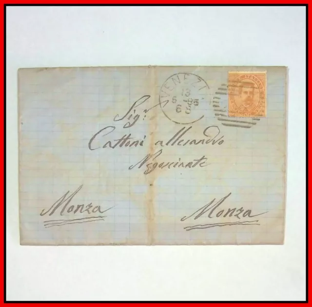 Italia 1885 Storia Postale Regno Piego di Lettera Annullo Venezia Monza 20 cent