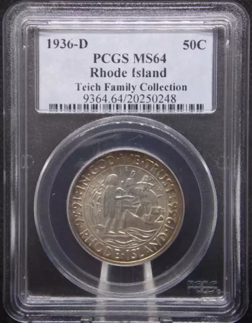 1936 D Rhode Island Commemorative Silver Half Dollar 50c PCGS MS64 BU Unc #543