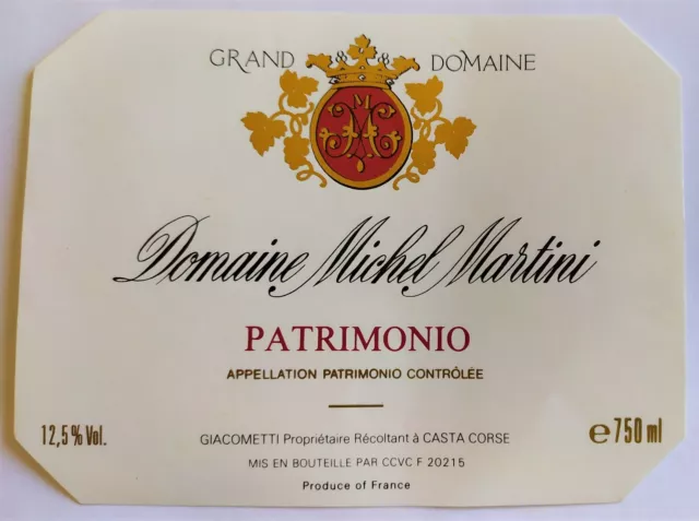 Etiquette de vin Corse: Domaine Michel Martini PATRIMONIO.