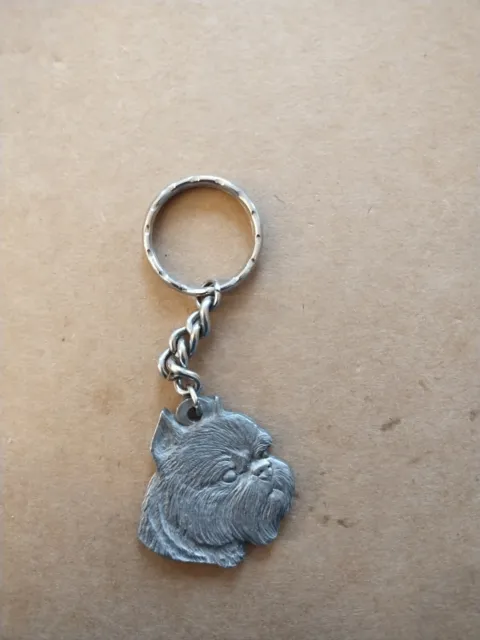 1984 I Love My Brussels Griffon Rawcliffe Pewter Keychain Key Ring FOB