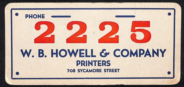 Scarce c1930's-40's Ink Blotter 2225 W.B. Howell & Company Printers Sycamore