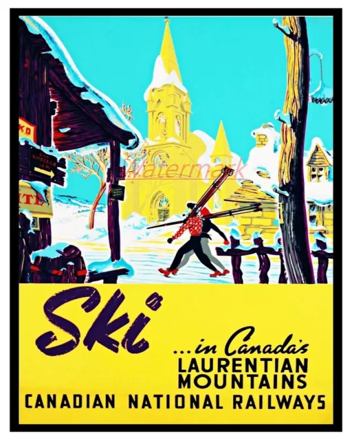 Vintage CN Railways Ski Laurentians Travel Poster Color 8 X 10 REPRINT Photo