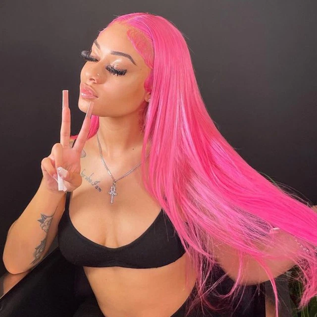 613 parrucche capelli umani frontali in pizzo rosa trasparente colorate dritte per donna