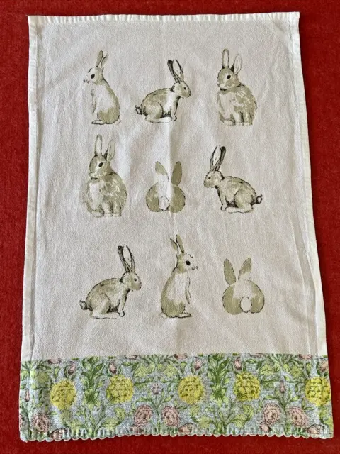 Morgan & Finch Cotton Tea Towel w Bunny Rabbit Floral Pattern Kitchen Art Cloth