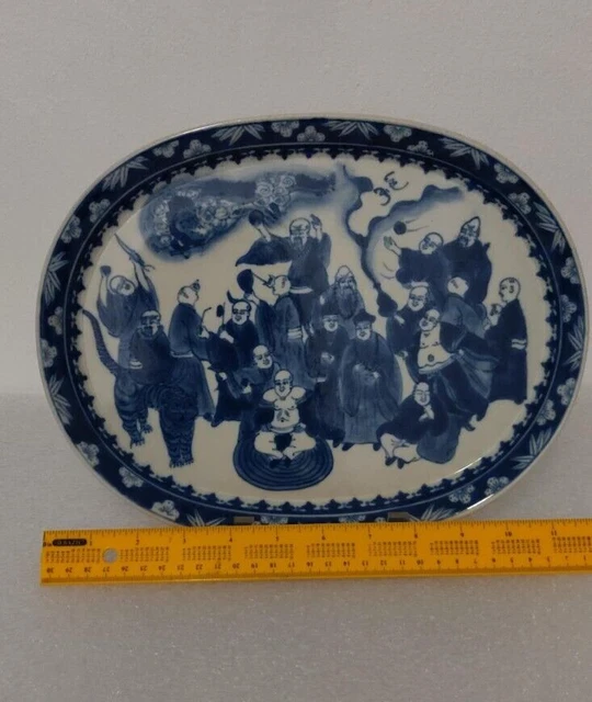 Chinese blue white porcelain ceramic plate bowl statue dragon tiger bat 18 monk