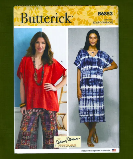 V-Neck Pullover Caftan & Tunic Sewing Pattern Loose Fit! (L-XXL) Butterick 6853